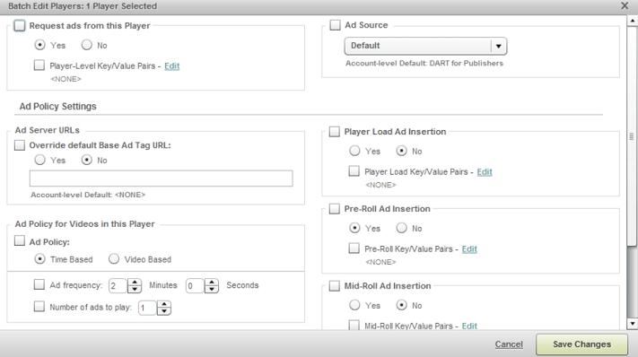 Edit ad policy for a player