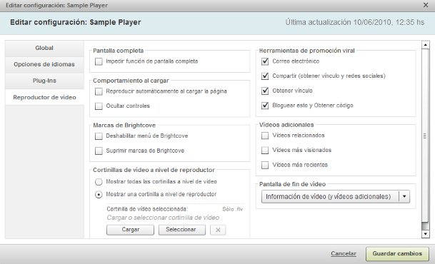 Editar configuraci&oacute;n &ndash; Reproductor de v&iacute;deo