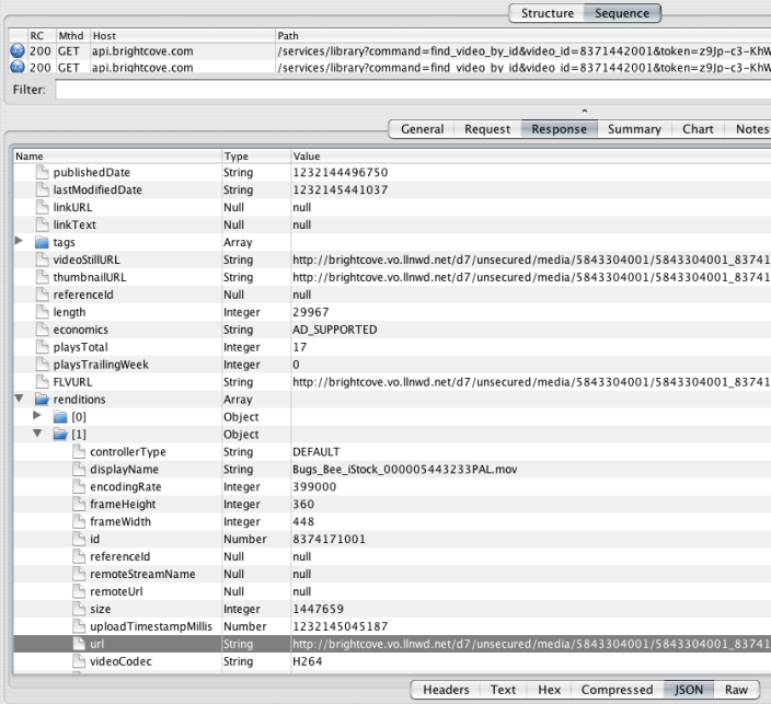 Renditions in the JSON response