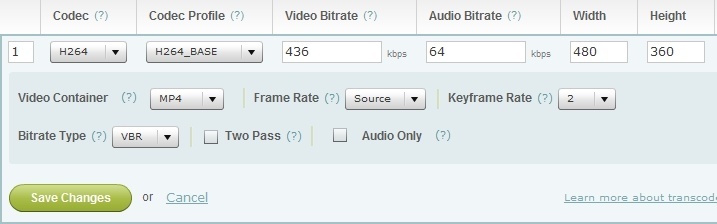 Editing Transcode Settings