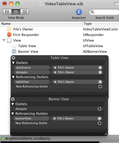 Interface Builder におけるテーブル表示接続