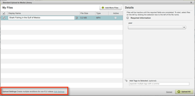 Upload settings