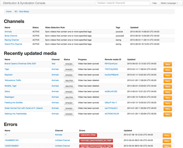Distribution and Syndication status page