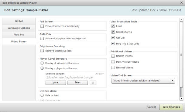 Edit Settings - Video Player