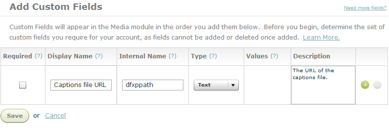 Adding a custom field for the URL of the captions file