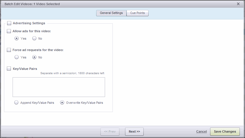 Batch Edit Videos dialog