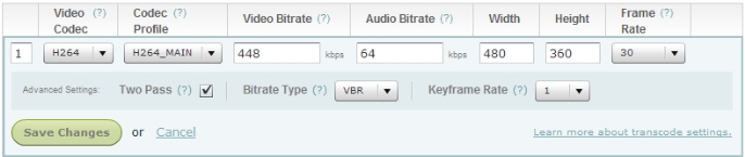 edit transcode settings