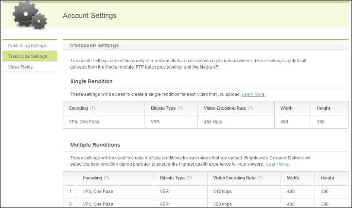 Transcode settings in Studio home