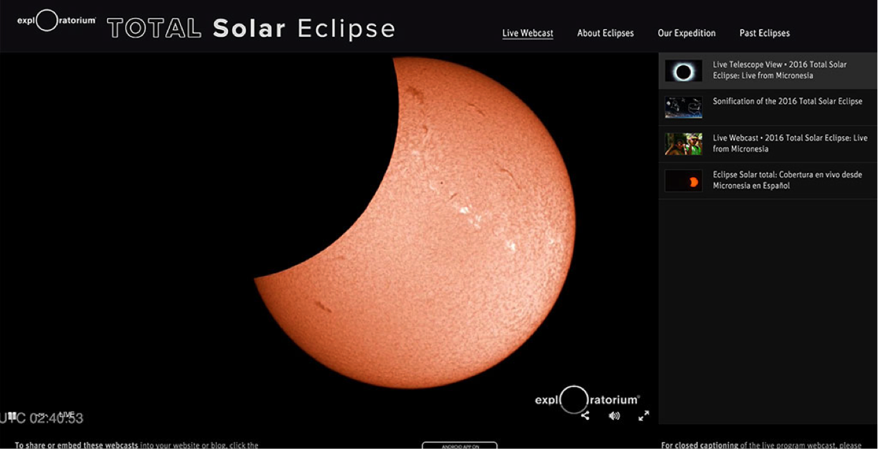 Exploratorium Total Solar Eclipse Live Stream Gallery Page