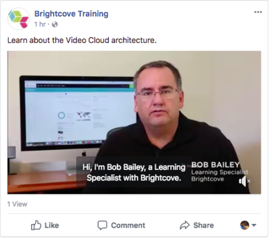 Image of a Brightcove video on facebook with captions