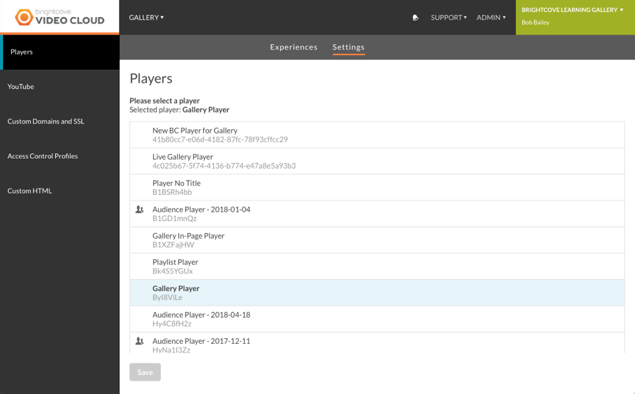 gallery settings page